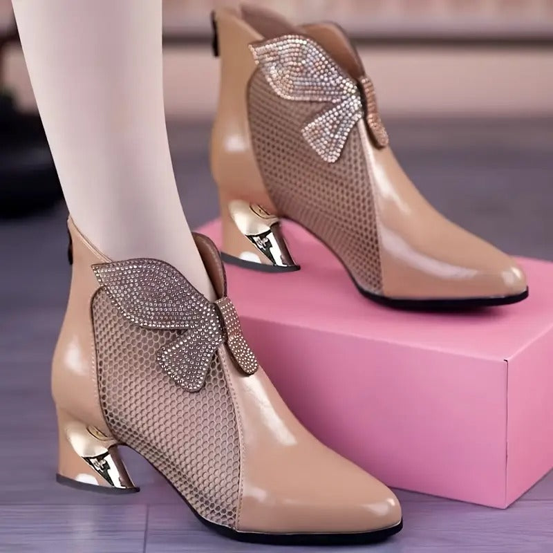 Women's Versatile Chunky Heel Mesh Booties