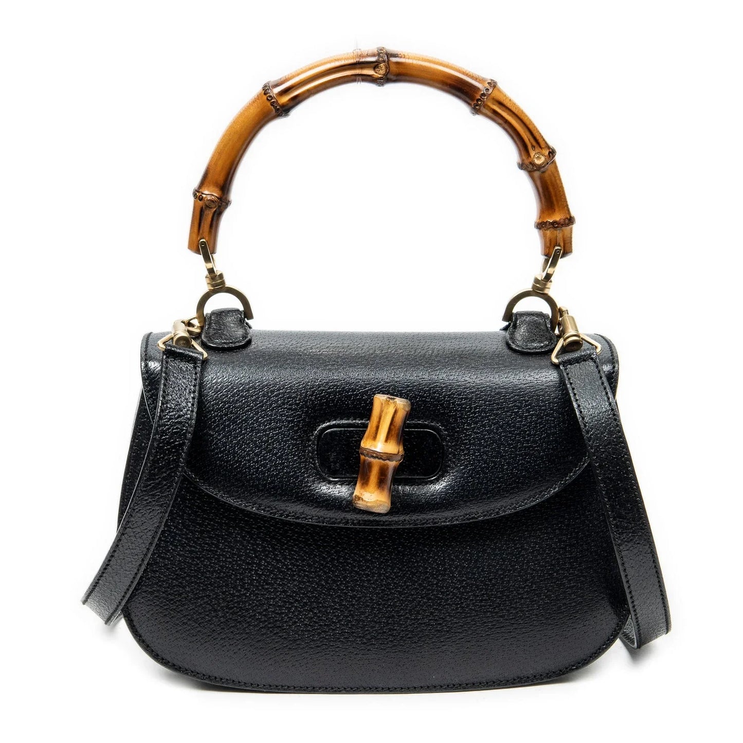 Sac à rabat en cuir avec poignée supérieure en bambou, taille moyenne