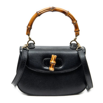 Sac à rabat en cuir avec poignée supérieure en bambou, taille moyenne