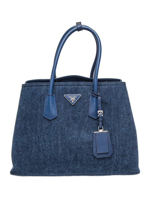 Saffiano Cuir Leather Denim Large Double Bag Large