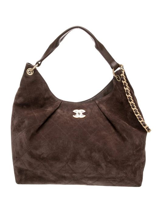 2026 Maxi Bolso Hobo Acolchado de Ante con Etiquetas
