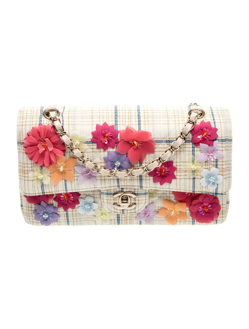 Bolso clásico mediano con doble solapa y motivo floral