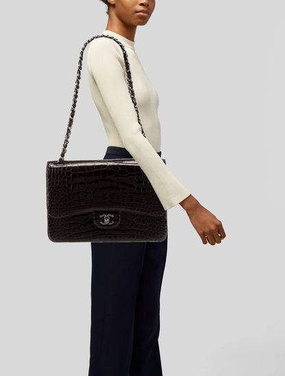 Classic Jumbo Alligator Double Flap Bag