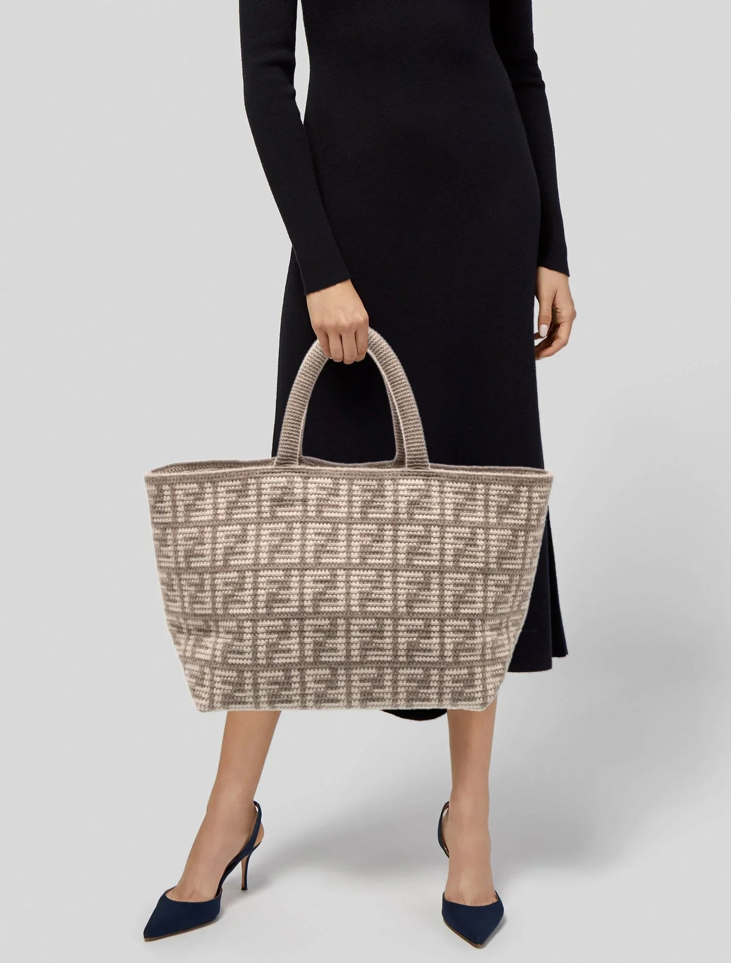 Zucca FF Cashmere Knit FF Large Shopper Tote Tortora Large