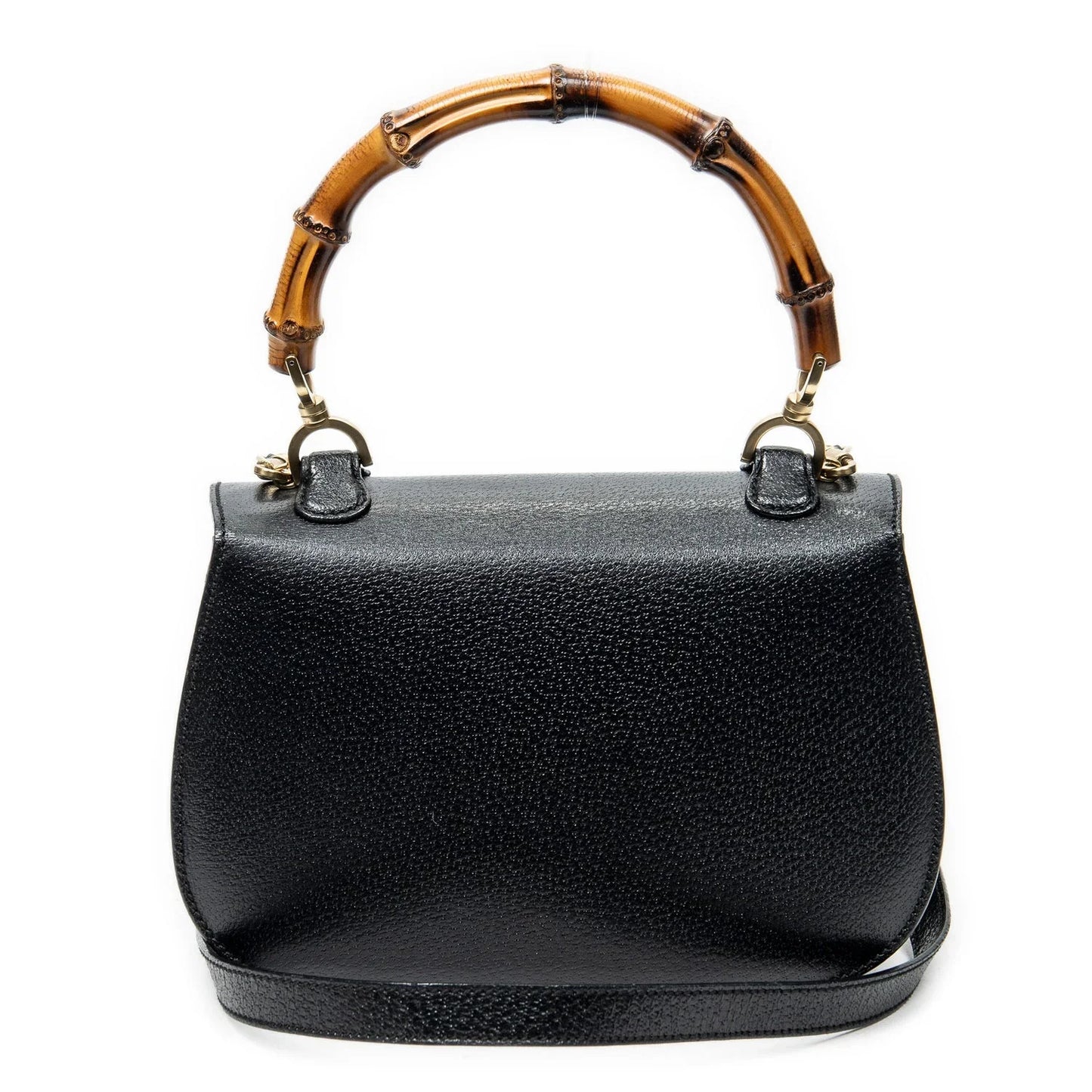 Sac à rabat en cuir avec poignée supérieure en bambou, taille moyenne