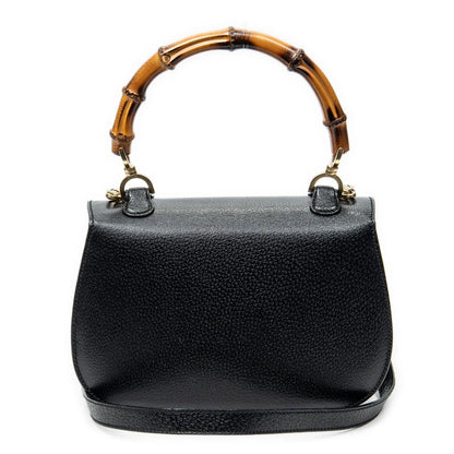 Sac à rabat en cuir avec poignée supérieure en bambou, taille moyenne