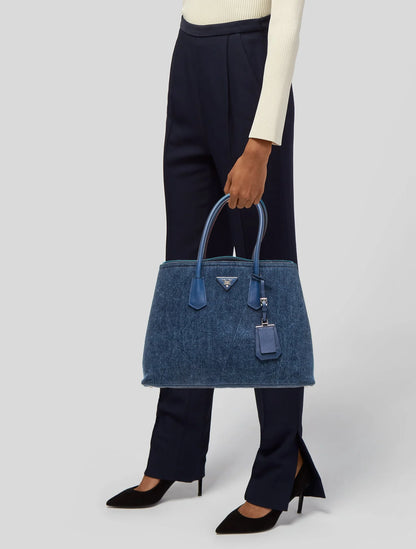 Saffiano Cuir Leather Denim Large Double Bag Large