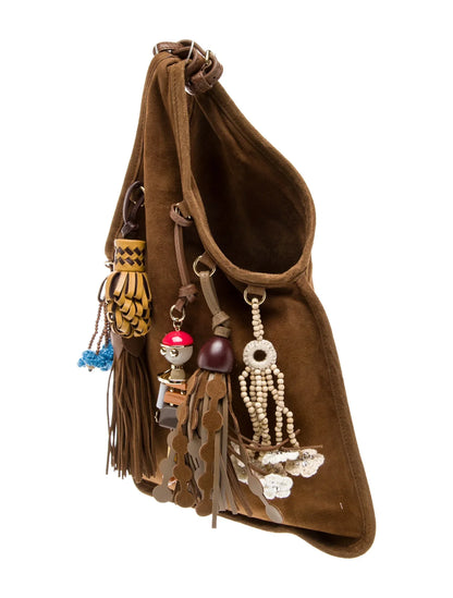 Suede Top Handle Bag w/Trick