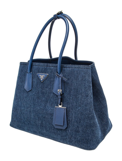 Saffiano Cuir Leather Denim Large Double Bag Large