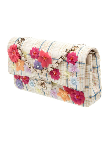 Bolso clásico mediano con doble solapa y motivo floral