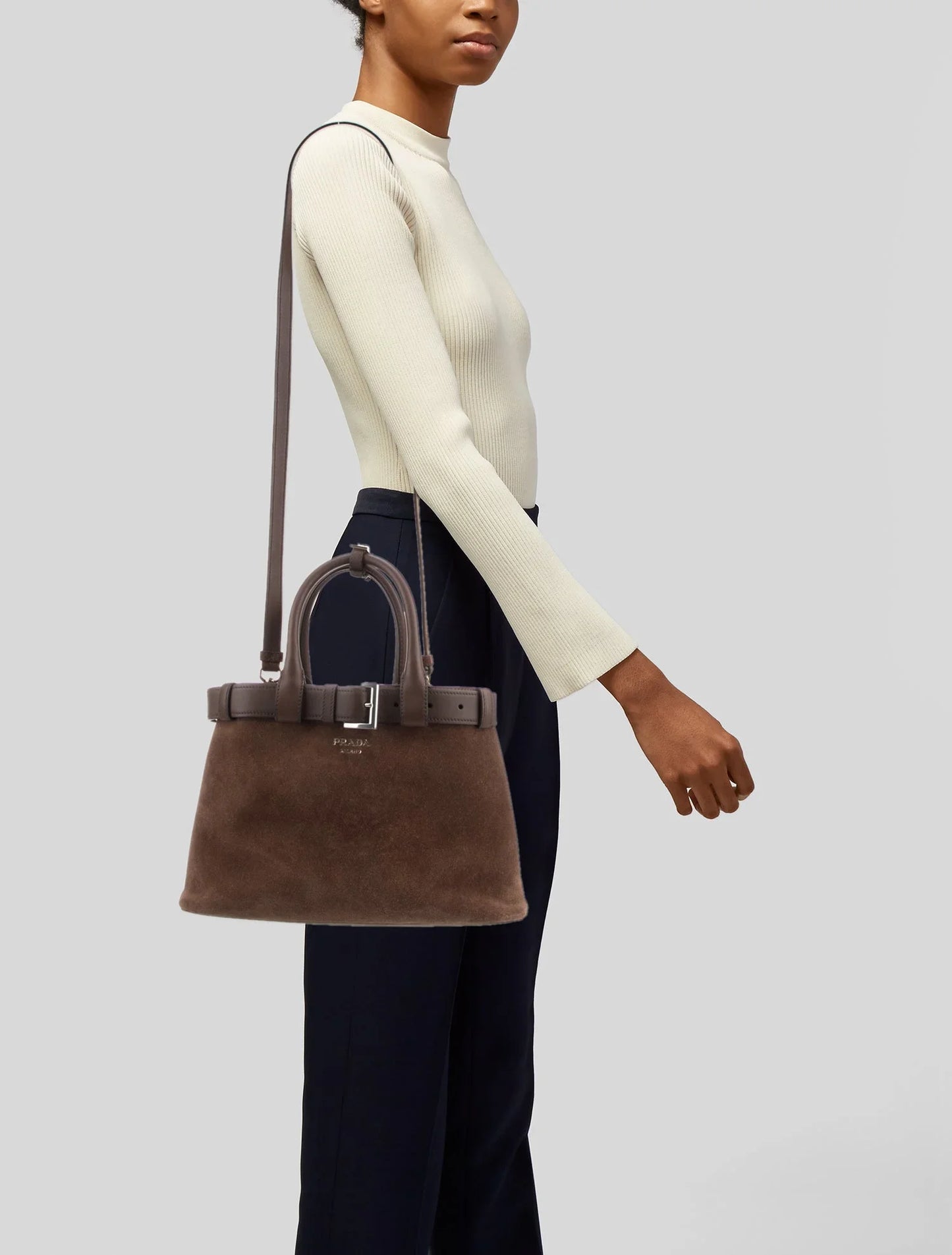 Scamosciato Suede Buckle Bag w/Belt Medium