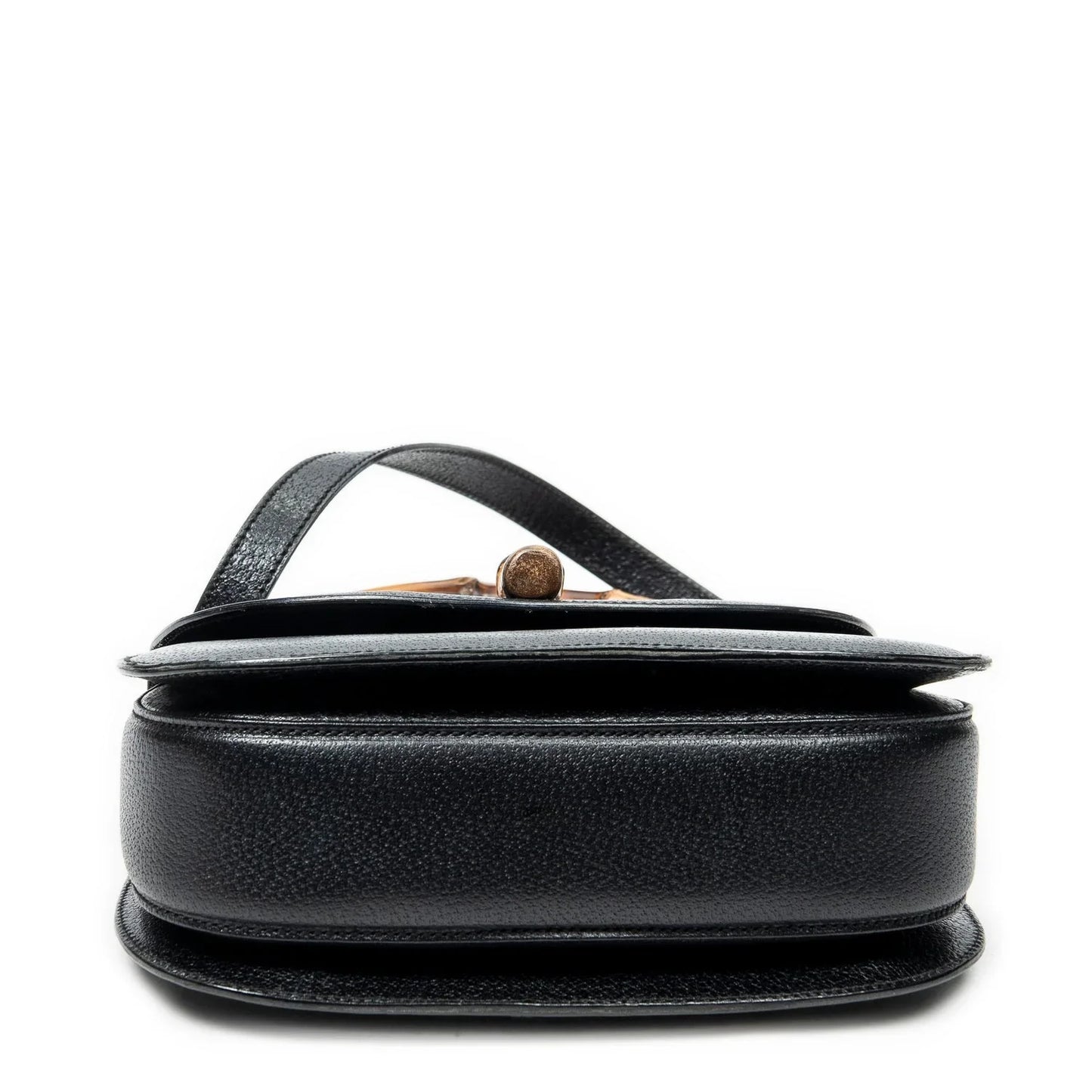 Sac à rabat en cuir avec poignée supérieure en bambou, taille moyenne