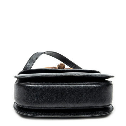 Sac à rabat en cuir avec poignée supérieure en bambou, taille moyenne