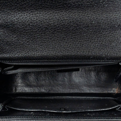 Sac à rabat en cuir avec poignée supérieure en bambou, taille moyenne