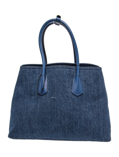 Saffiano Cuir Leather Denim Large Double Bag Large